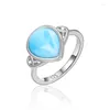 Cluster anneaux xyop 925 STERLING compact compact Sumwear Natural Larimar Ring Jewelry Personality Party