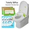 50 pièces de toilette jetable siège de toilette jetable couverture de siège de toilette à eau soluble en papier imperméable de voyage