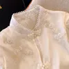 Blouses pour femmes broderie de style chinois printemps / été chemise vintage en mousseline de soie