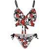 Push de madeireira feminina para néon zumbi biquíni push up up piscina impressa abstrata conjunto de raves clássicos string sexy string diy biquini