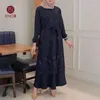 Vêtements ethniques Ramadan Abaya Turquie Femmes O-Neck en dentelle à manches longues Lot Lot Lot jupe Brides DMEMAIS