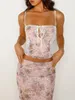 Arbeitskleider Frauen Sommerröcke Outfits Blumendruck Spitzenverkleidungsverschluss Cami Tops High Slit Long 2 Stück Kleidung Set Set