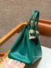 All handmade high quality 30cm peacock green ostrich leather handbag Top Designer handbag Fashion women's crossbody bag classic elegant and generous