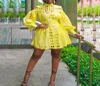 カジュアルドレスアフリカン女性ファッションアフリカイエローランターンスリーブラインミニエレガントな夜のクラブウェアドレスなしベルト3498617