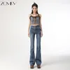 Jeans femminile zomry tromba di denim pantaloni da donna a forma di gamba modificata retrò vecchia cintura dritta pantaloni sottili sottili streetwear y2k