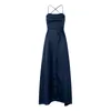 Elegant Hight Split Evening Maxi Dress Sexy Lace-Up Backless Long Dresses Navy Blue Sleeveless High Waist Party Dress 240509