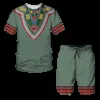 African Style Totem Print Mens Round Neck Tracksuit Set Summer Tshirt Shorts 2st Set Overdimensionerade Pullover Fashion Men Clothing 240428