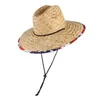 Gemvie Wide Brim Flag Lifeguard Straw Safari Hat For Men Women Femmes Summer Sun with Chin Cord 240423