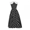 Casual Dresses Runway Vintage Doll Neck Sleeveless Slim Fluffy Large Hem Long Dress Elegant Polka Dot 2024 Spring/Summer Party Clothes