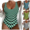 Damen Badebekleidung sexy Bikini Frauen große Figur formen u Neck Striped Print Sport Badeanzüge Badeanzug hoher Taillenböden