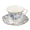 Bone China British Blue and White Coffee Cups and Saucers Set Ceramic Retro European Light Luxury Floral Afternoon Te Cup 240508