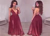 Sexy Dee V Neck Backless Bourgondy Prom -jurken 2019 Spaghetti Riets Wine Red Split Lange avondjurken goedkope speciale gelegenheid dres6260638