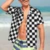 Erkekler Rahat Gömlek Retro Square Beach Shirt Erkek Damalı Bayrak Baskı Hawaiian Kısa Kollu Grafik Y2K Büyük boy bluz hediyesi