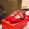 Chaussures Paris Femmes Designer Sandales Pumps Patent Leather Shoe 3 / 7cm High Heels Mary Jane Pump Double sangle Bloc à talons Fleur