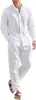 Mens Casual Linen Two Piece Sets Europe Style Vintage Basic Tops and Solid Pants Suit Male Beach Tracksuits Set 240425