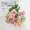 Decoratieve bloemen Silk Rose Artificial 5 Branch Fake met stengels Faux Roses Flower Bouquets for Home Wedding Party Decoratie