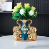 Vasi moderni a doppio elefante ceramico ceramico vaso artificiale floreale artificiale scrivania da soggiorno statue decorazioni caffe