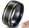 8 mm Men039s Brousse de bandes de mariage noires Anneau élégant Gol Tone Double Gourti Male Boy Rings Gift Comfort Fit2190792