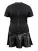 Tweedelige jurk XL-5XL LW Zipper Design Faux Leather Ploeged Rokset Women Sexy Slve Short T-shirt + Faux Lederen rok Set Matching Y240508