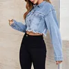 Fashion Hoes Broken Tassel Hem Denim Jacket Femmes Double Poche Collège décontracté Femelle Single Breasted Cardigan Short Extérieur 240430