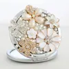 Mini Pocket Cosmetic Makeup Mirror Pearl Crystal Flower Foldable Magnifying Compact Party Favors Christmas Gift 240509