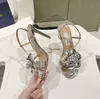 Moda kristalleri up sığ kesim ayakkabılar kızlar slingback pompa yüksek topuklu deri çiçek süslenmiş sandaletler yavru kedi topuk 10 cm kutu boyutu 34-42