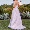 Partykleider Lavendel Abend Schatz A-Line-Spitzen-Applikationen von der Schulter Rückenfreien Abschlussballkleid stilvolles langes Kleid für Mädchen