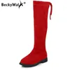 Botas Beckywalk Girls Knee Knee High Fashion Sauda Surue Inverno Crianças Lace-Up Over The For For Princess Shoes CSH744