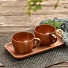 Mugs Japanese Sour Jujube Wood Flat Bottom Coffee Cup Wooden With Handle Insulated Tea Portable Solid