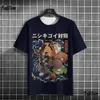 Heren t-shirts Anime Cat T-shirt voor mannen zomer o nek trendy korte slev ts extra grote strtwear casual sweatshirt mannelijke basiskleding tops t240506