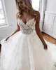 Amazing A Line Lace Backless Wedding Dresses V Neck Beaded Beach Bridal Gowns Sweep Train Tulle Appliqued Boho Vestidos De Noiva