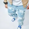 Homens elegantes simples rasgou patch hip how calça calças de rua de rua de rua 240423