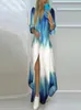 Robe de créateur floral femme bleu blanc robes midi de haute qualité de style lian de style lian plage de fête avec ajustement long dous7740495
