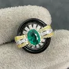 Ringos de cluster 925 anel de ouro de prata de alto carbono diamante de madeira sasa verde/artdeco série de esmalte imitação de cor esmeralda