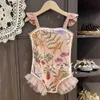 Één-stuks LDrens zwempak Suarsuit Suspender Little Girl Summer Baby Bikini dubbelzijdige LDrens Lace Swimsuit Pink Bloemen H240508