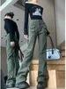 Женские брюки Capris Женская армия зеленые товары Green Goals Jeans с мешками Harajuku Trousers Y2K Flash 90S Retro 2000 -х