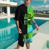 Мужские спортивные костюмы 3D Printed King Letter Men Men Shirts Shorts Sets Mens Fashion Trade Suits негабаритные короткометражные футболки Slve Set Set Men Clothing T240507