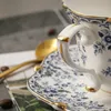 Bone China British Blue and White Coffee Cups and Saucers Set Ceramic Retro European Light Luxury Floral Afternoon Te Cup 240508