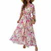 Casual Dresses V-Neck Printed Maxi For Women Short Sleeve Boho Lace-Up Mini Dress Summer Holiday Beach Vestidos