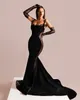 Платья для вечеринок сексуальные черные кружевные аппликации русалка с двумя перчатками бархатные шнурки свадебные платья одежда