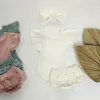 Vêtements de bébé fille de printemps nés 0-2t 3pcs vêtements pour tout-petits ensembles de couleur solide Coton côtelé avec bandeau