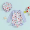 One-Pieces Baby Girl 1-Piece Swimsuit Rash Guard Toddler Infant Zipper Long Sleeve Swimwear+Hat Bathing Suit Swimwear H240509