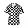Erkekler Rahat Gömlek Retro Square Beach Shirt Erkek Damalı Bayrak Baskı Hawaiian Kısa Kollu Grafik Y2K Büyük boy bluz hediyesi