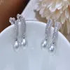 22091701 Diamondbox -Jewelry Boucles d'oreilles Strads Grey Pearl Sterling 925 Silver Rhinestone Zirconia 9 mm Akoya Round Pendant charme Gift 282V