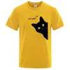 T-shirt maschile Meow Black Cat Funny Printing Men BreathAb T vestiti estivi top a strisce oversize cotone short seve h240508