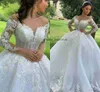 Sparkly Wedding Dress Sheer V-neck Long Sleeves 2023 Lace Appliqus Beaded Pageant Bridal Gowns Custom Made Robe De Mariage