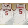 Zszyte NCAA Georgia Bulldogs Anthony 5 Edwards Basketball Jerseys College #5 Czerwony biały szary koszulki Mężczyźni S-2xl