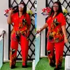 Etniska kläder Satin Tvådelat Set Africa Clothes for Women African Dashiki Fashion Suit Shirt Top och Wide Ben Pants Party Lady Matching