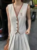 Damesvesten Designer Miu Canvas Vest + Canvas geplooide rok