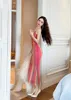 Sukienki swobodne francuskie seksowną sukienkę z siatką spaghetti pasek wysokiej tali